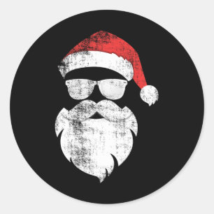 Fun Hipster Santa Face With Hat Beard And Gles Chr Classic Round Sticker