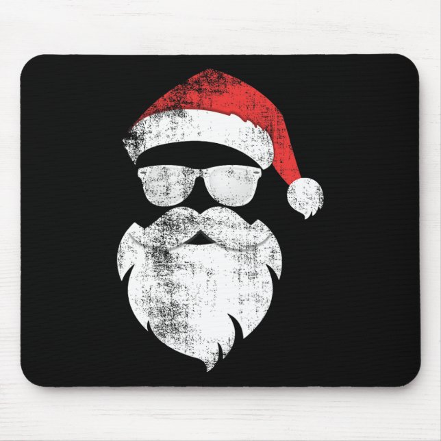 Fun Hipster Santa Face With Hat Beard And Gles Chr Mouse Mat (Front)
