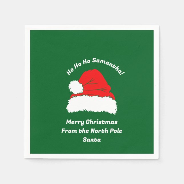 Fun Ho ho ho Santa Hat Merry Christmas Napkin (Front)