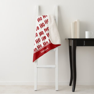 Fun Ho Ho Ho Text Red Holiday Pattern Christmas Sherpa Blanket