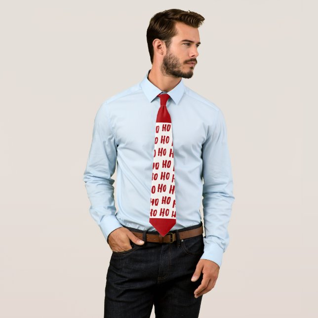 Fun Ho Ho Ho Text Red Holiday Pattern Christmas Tie (In Situ)