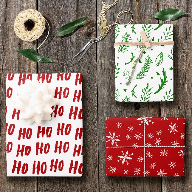 Fun Ho Ho Ho Text Red Holiday Pattern Christmas Wrapping Paper Sheet (Creator Uploaded)
