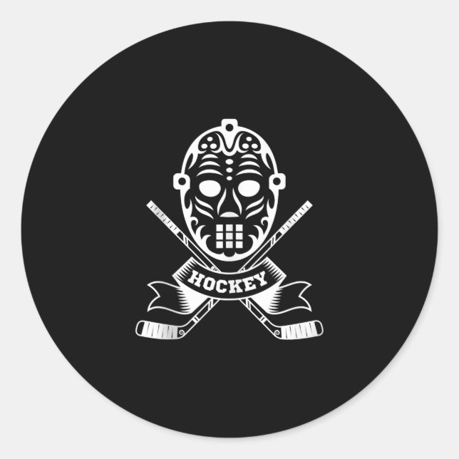Fun Hockey Gift Graphic Mask n Cross Hockey Sticks Classic Round Sticker (Front)