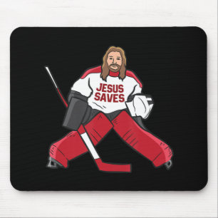 Fun Hockey Jesus Saves Hockey Goalie  Mouse Mat
