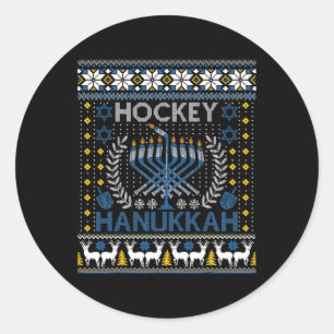Fun Hockey Menorah Hanukkah Jewish Festival Holida Classic Round Sticker