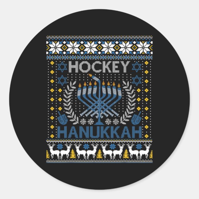 Fun Hockey Menorah Hanukkah Jewish Festival Holida Classic Round Sticker (Front)
