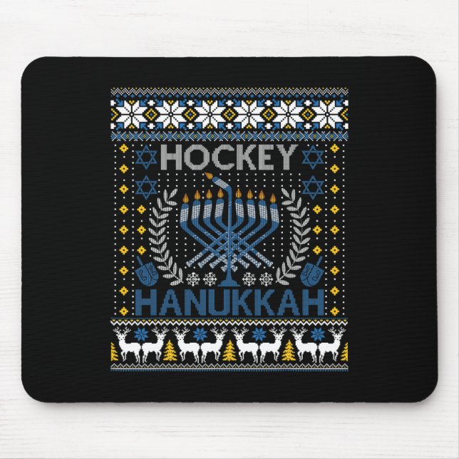 Fun Hockey Menorah Hanukkah Jewish Festival Holida Mouse Mat (Front)