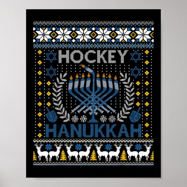 Fun Hockey Menorah Hanukkah Jewish Festival Holida Poster (Front)