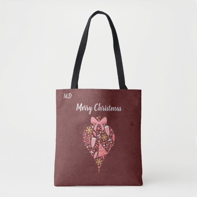 Fun Holiday Cheers In Burgundy and Pink Tote Bag (Front)