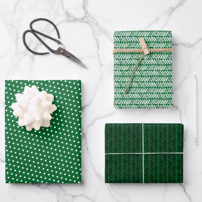 Fun Holiday Green White Black Abstract Zigzag Art Wrapping Paper Sheet (Front)