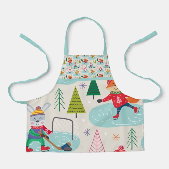 Fun Holiday Print Cute Animals in Outdoors Apron (Front)