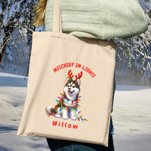 Fun Holiday Watercolor Playful Siberian Husky Dog Tote Bag