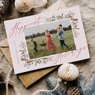 Fun Holly Christmas Holiday Family Photo Card