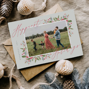 Fun Holly Christmas Holiday Family Photo Card