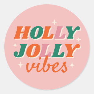 Fun Holly Jolly Vibes Christmas Design Classic Round Sticker