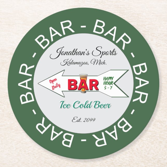 Fun Home Sports Bar Paper Round Paper Coaster (Front)