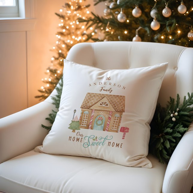 Fun Home Sweet Home Watercolor Gingerbread House Cushion (Fun Home Sweet Home Watercolor Gingerbread House Throw Pillow)