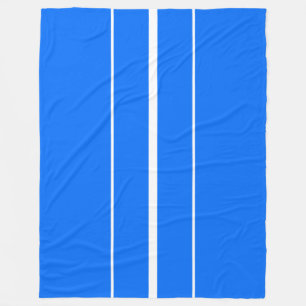 Fun Horizontal White Racing Stripes On Bright Blue Fleece Blanket