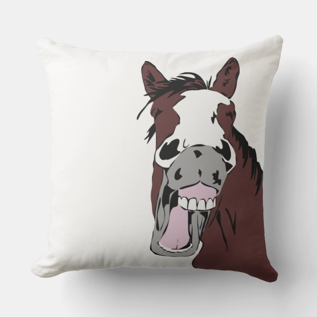Fun Horse Laughing Cartoon Farm Animal Cushion (Front)