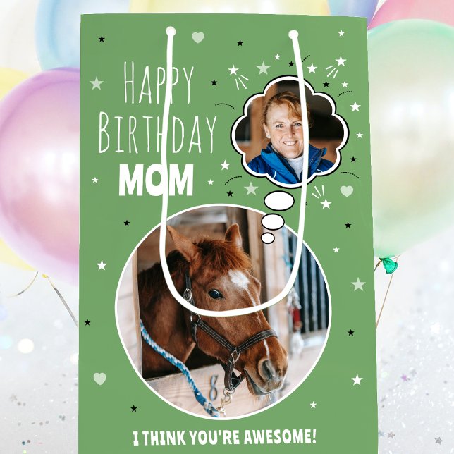 Fun Horse Mum Birthday Thought Bubble Photo Green Medium Gift Bag (Creator Uploaded)