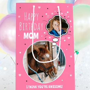 Fun Horse Mum Birthday Thought Bubble Photo Pink Medium Gift Bag