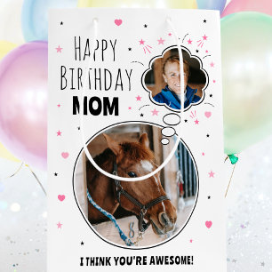 Fun Horse Mum Birthday Thought Bubble Photo White Medium Gift Bag