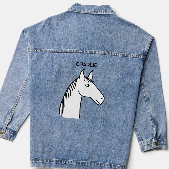 Fun Horse Personalised Denim Jacket (Fun horse cartoon personalized name denim jacket)