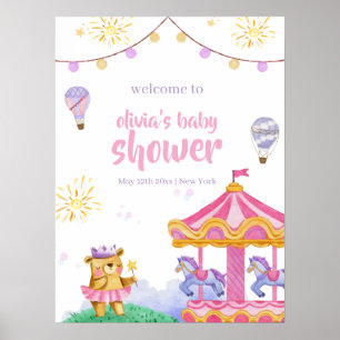 Fun Hot Air Balloon Carousel Baby Shower Welcome Poster