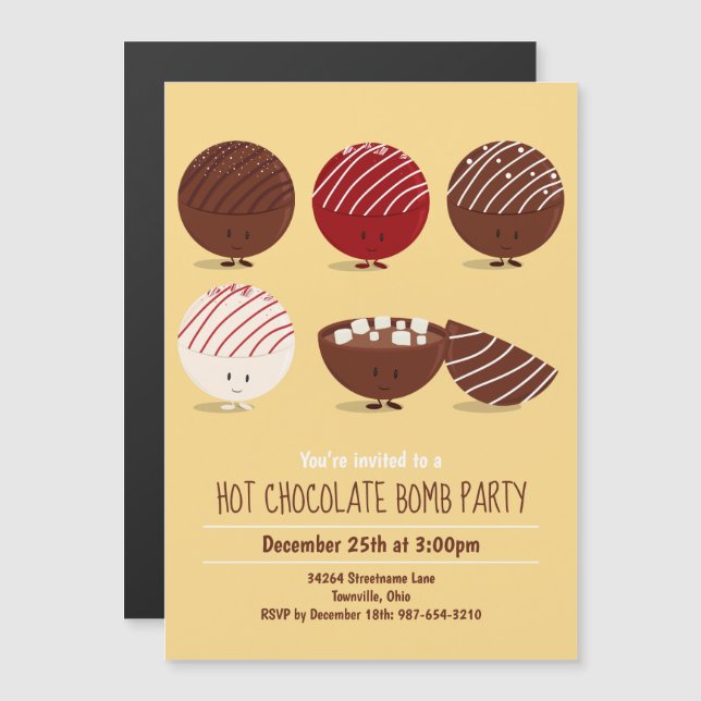 Fun Hot Chocolate Bomb Magnetic Invitation (Front/Back)