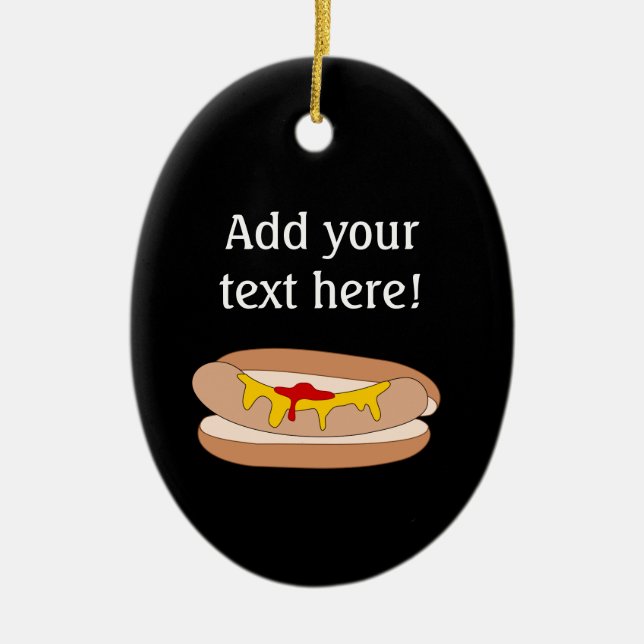 Fun Hot Dog Graphic for Personalised Ceramic Tree Decoration (Front)