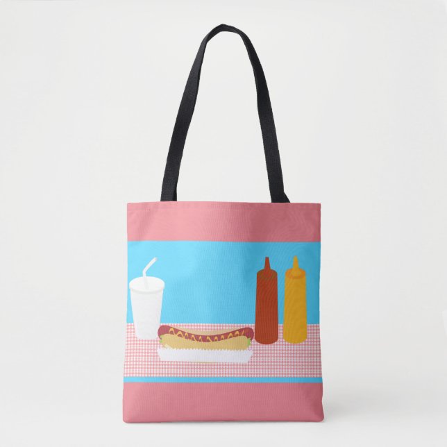 Fun Hot Dog Lunch Illustration Design Art Tote Bag (Front)