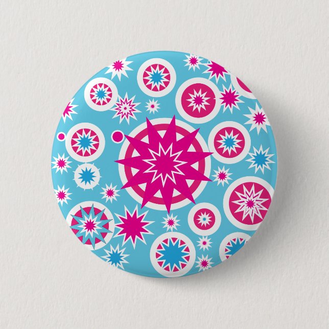Fun Hot Pink and Blue Snowflake Stars Design 6 Cm Round Badge (Front)