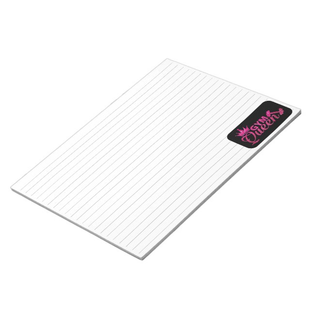 Fun hot pink faux glitter 1cm black lined sheets notepad (Angled)
