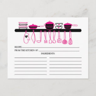 Fun Hot Pink Kitchen Gadgets Bridal Recipe Cards