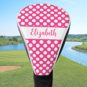 Fun Hot Pink polka dots custom name ladies Golf Head Cover