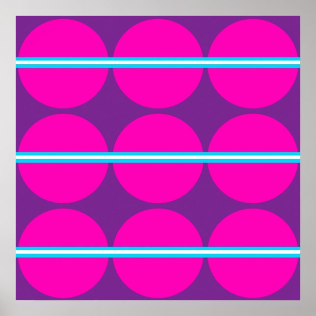 Fun Hot Pink Purple Polka Dots Teal Stripes Design Poster (Front)