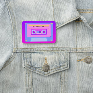 Fun Hot Pink y2k 90s Vaporwave cassette Pin Name Tag