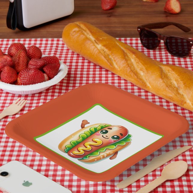 Fun hotdog lovers party paper plates (Picnic)