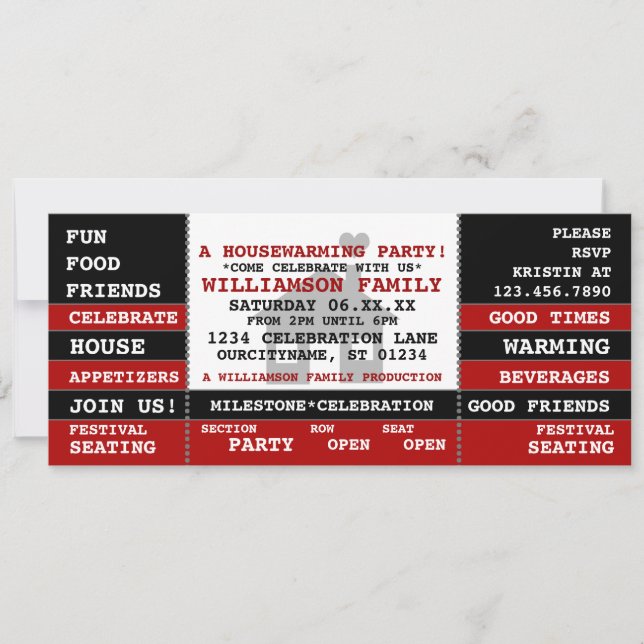 Fun Housewarming Ticket Style Invitation (Front)