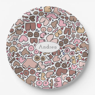 Fun humor neutral breast pattern paper plate