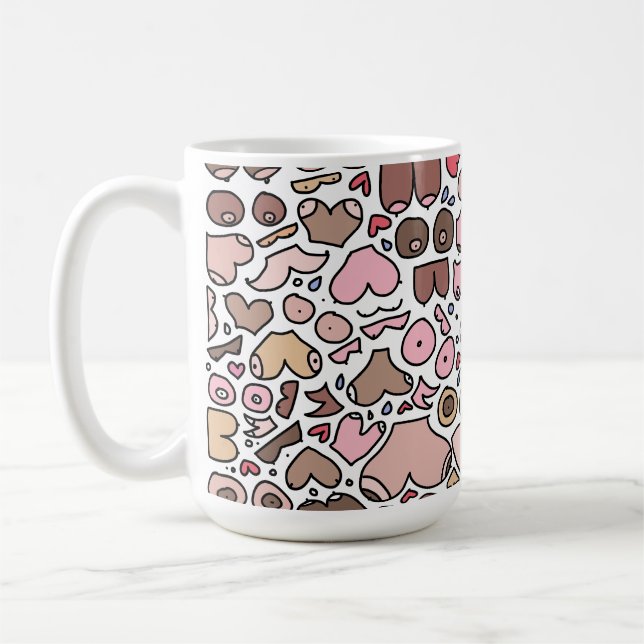 Fun humour neutral breast pattern coffee mug (Left)