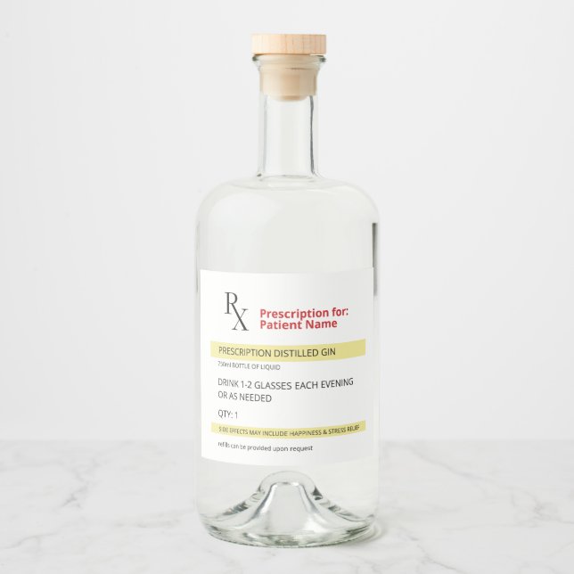 Fun Humour Novelty Rx Prescription Spoof Liquor Bo Liquor Bottle Label (Front)