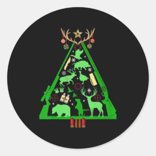 Fun Hunting Deer and Elk Hunter Christmas Tree Hun Classic Round Sticker