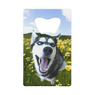 Fun Husky Dog in Wild Flowers Wallet Bottle Opener