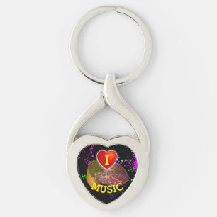Fun I Love Music with Heart and Pan Key Ring