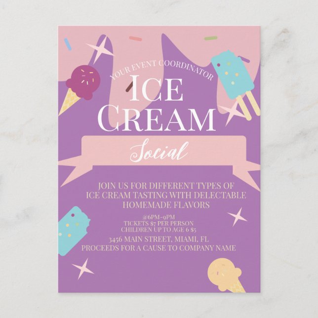  Fun Ice Cream Cone Social Flyers Invitation  Postcard (Front)