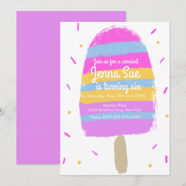 Fun Ice Cream Hand Drawn Party Painterly  Birthday (Front/Back)