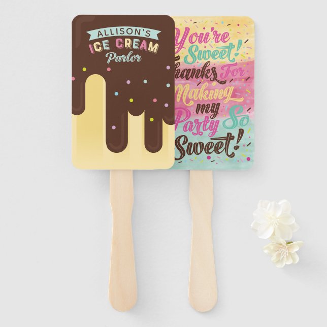 Fun Ice Cream Lemon Popsicle Treat Birthday Party Hand Fan (Front and Back)