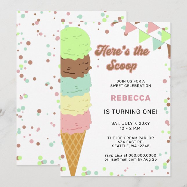 Fun Ice cream party Birthday invitation (Front/Back)