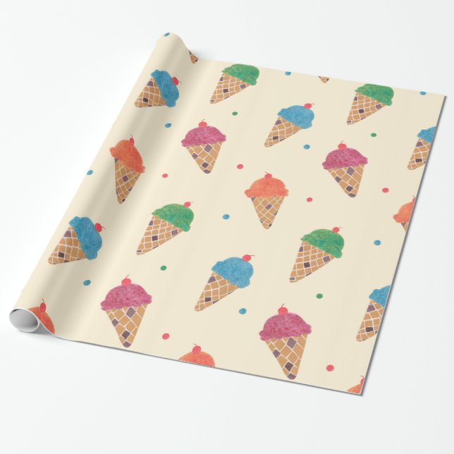 Fun Ice Cream Pattern Wrapping Paper (Unrolled)
